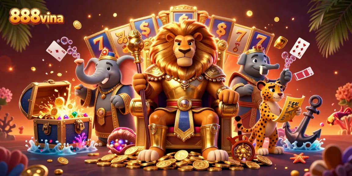 Engage with 888vina's thrilling casino experience featuring dynamic characters and vibrant game elements.