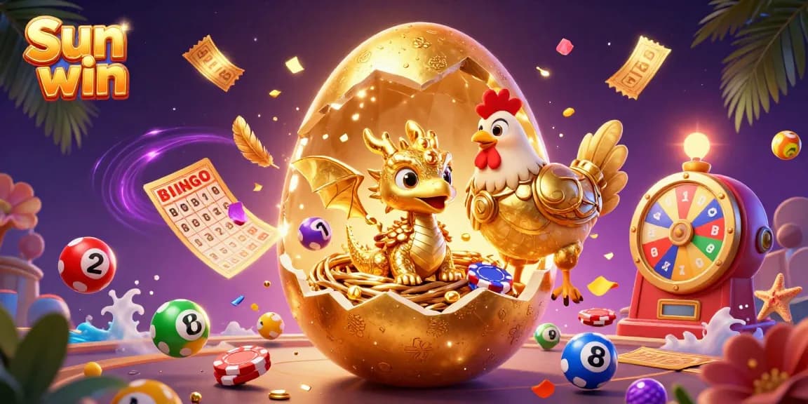 Engage in thrilling games and promotions with Sun win illustrated by a golden dragon and poker chips.