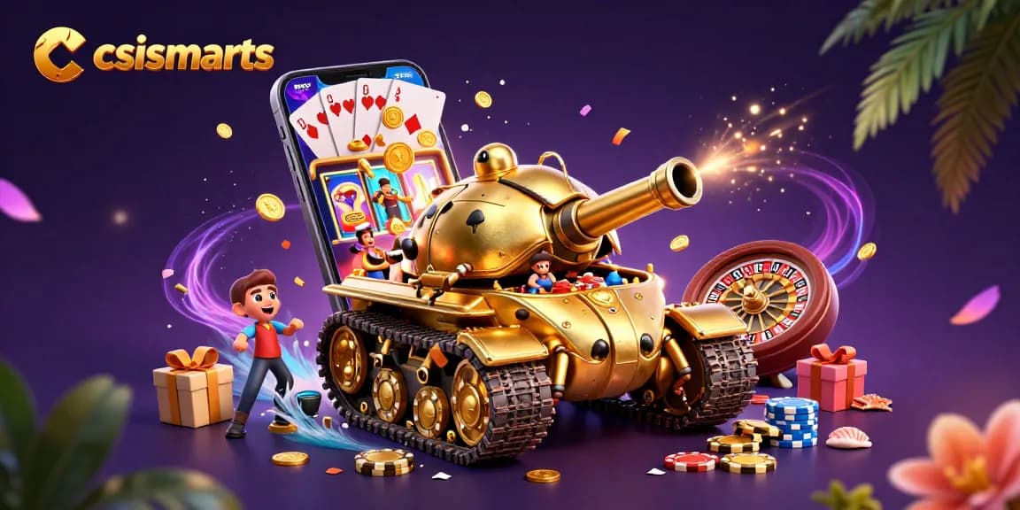 Experience winnings with csismarts inside a 3D beetle tank casino, featuring dynamic games and gold!