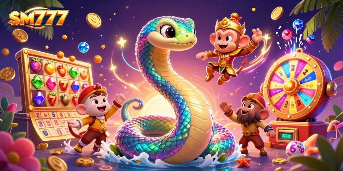 Spin with excitement at sm777's vibrant online casino, where a rainbow serpent and monkey king reign.