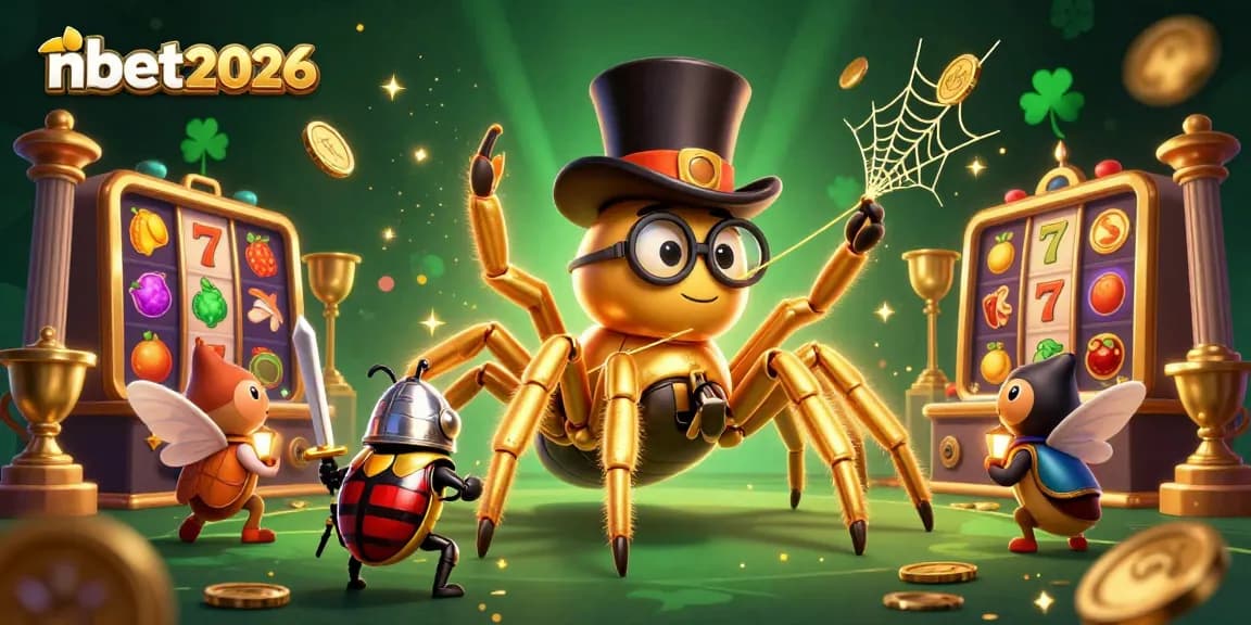 Engage with nbet2026 through this captivating casino illustration showcasing a golden tarantula and beetle knight.