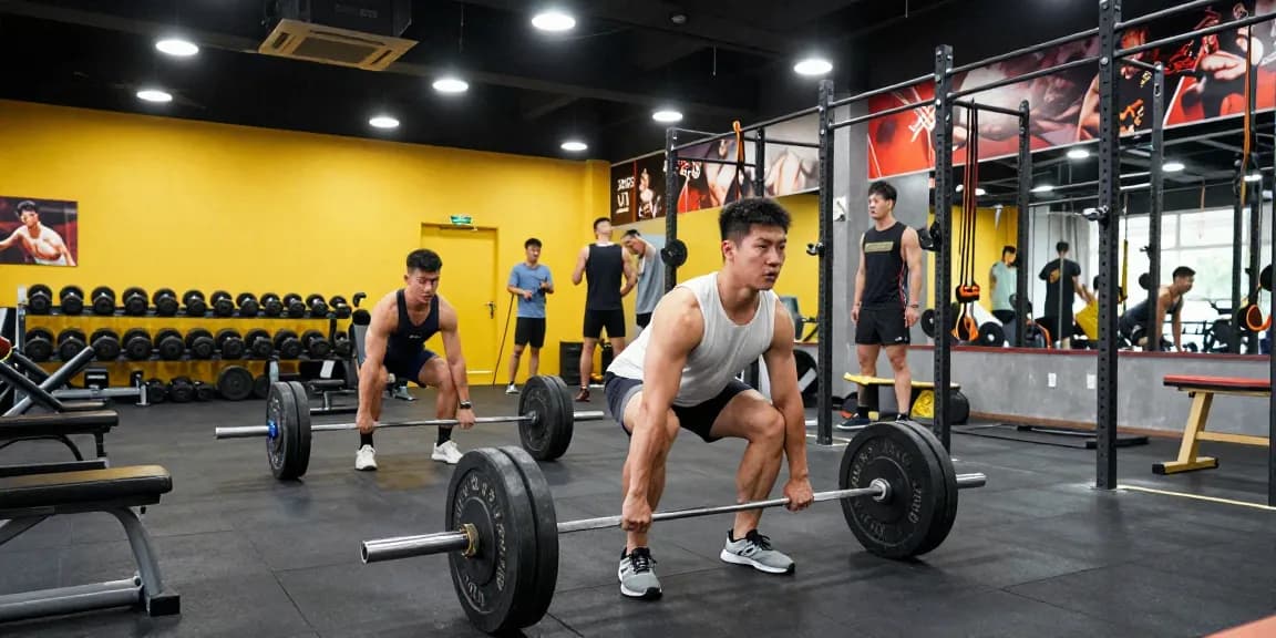 Bodybuilder demonstriert die Effektivität von Prime Pharma Steroiden durch intensives Kreuzheben in einer lebhaften Trainingsumgebung.