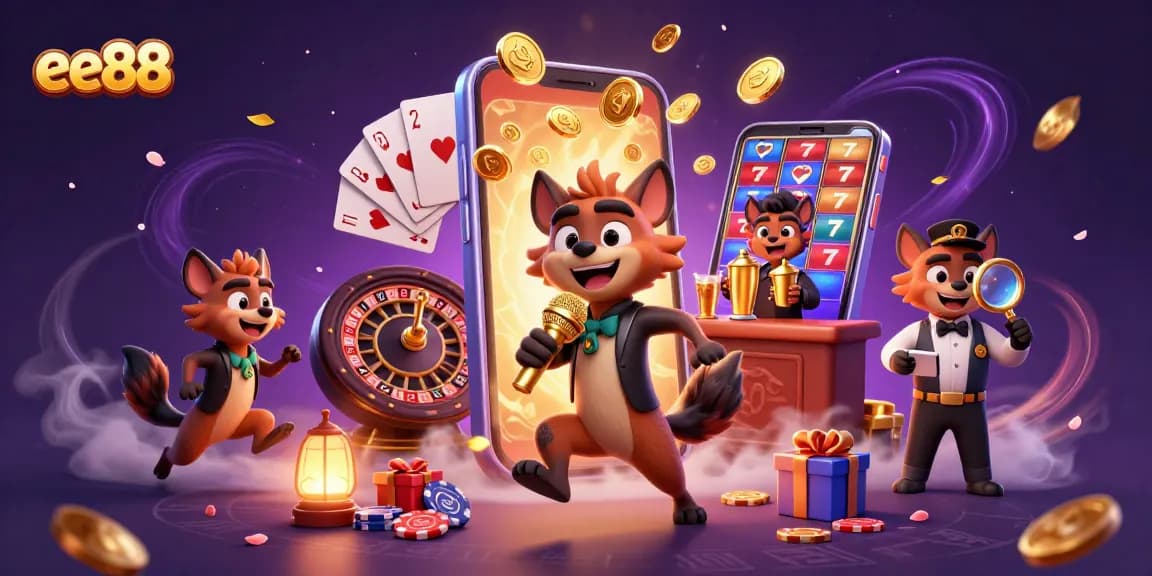 Experience excitement at ee88 with animated hyenas in a vibrant comedy casino club scene.
