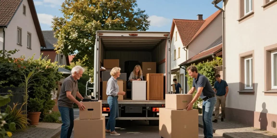 Umzugsunternehmen Schwetzingen, professionelle Umzugshelfer packen Möbel sorgsam in ein Umzugsfahrzeug.