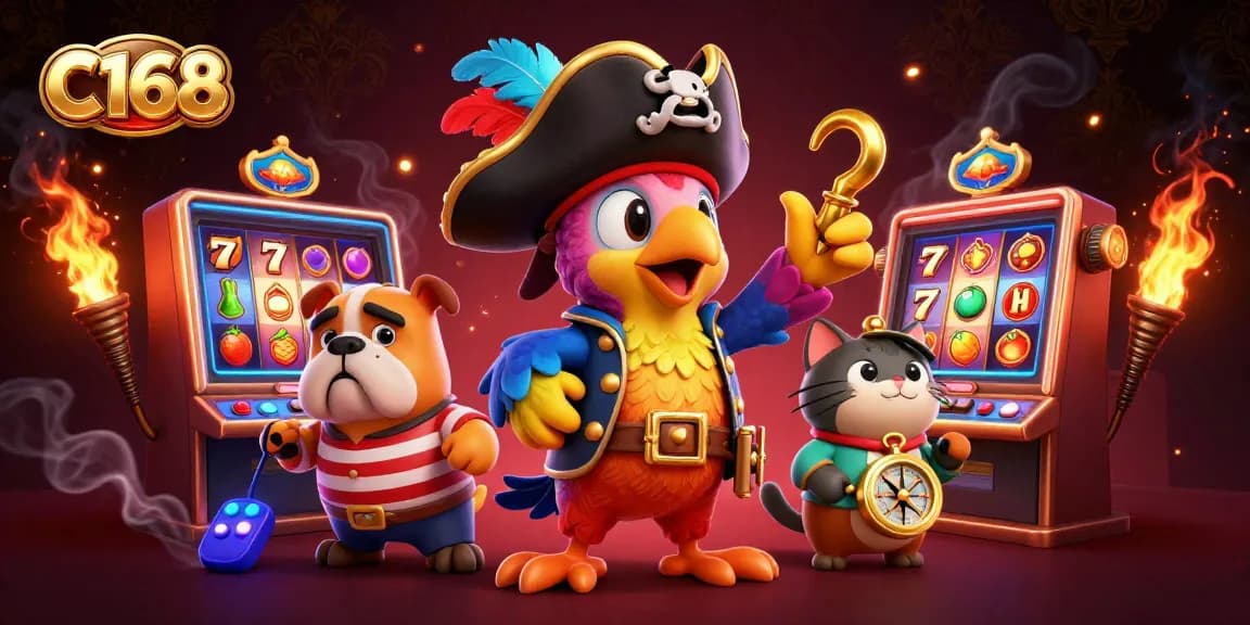 C168 players spin colorful slots and enjoy exciting casino experiences in a vibrant 3D scene.