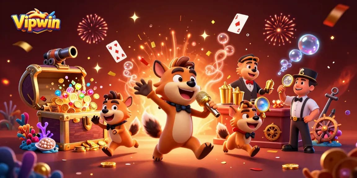 Join the fun at Vipwin's vibrant casino with hyenas enjoying comedy and gaming!