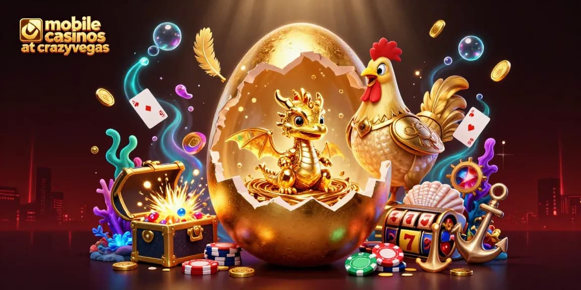 Experience the thrill of mobile casinos at crazyvegas featuring a golden dragon and vibrant gaming elements.