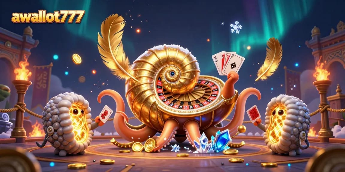 Engage with awslot777’s vibrant gaming world, featuring a glowing nautilus roulette and dynamic card play.