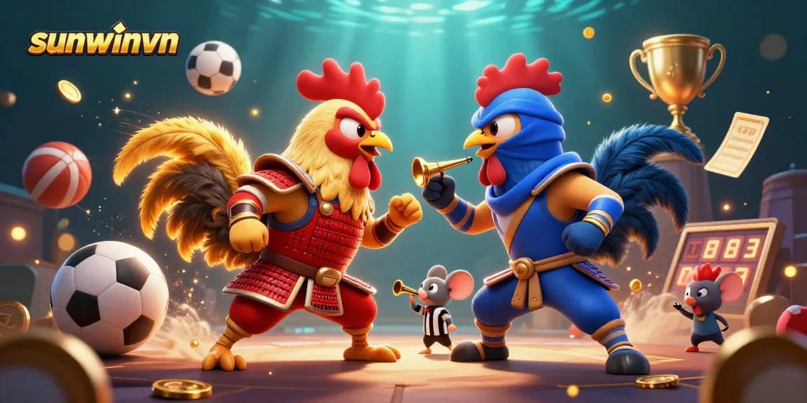 Bet on exciting matchups at sunwinvn with dynamic 3D rooster showdown illustrations.