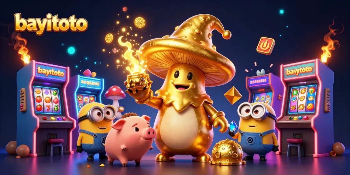 Experience the magic of bayitoto with an illustration showcasing casino elements and enchanting characters.