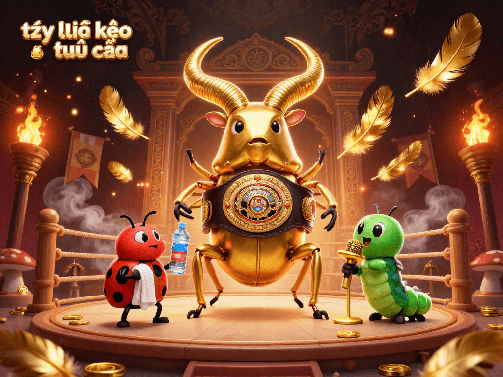 Bet on tỷ lệ kèo nhà cái with the epic showdown of a golden stag beetle in a boxing ring.