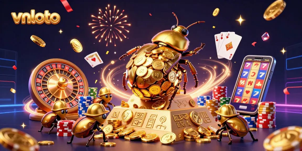 Experience the excitement of vnloto with vibrant 3D casino illustration featuring dynamic characters and gaming elements.
