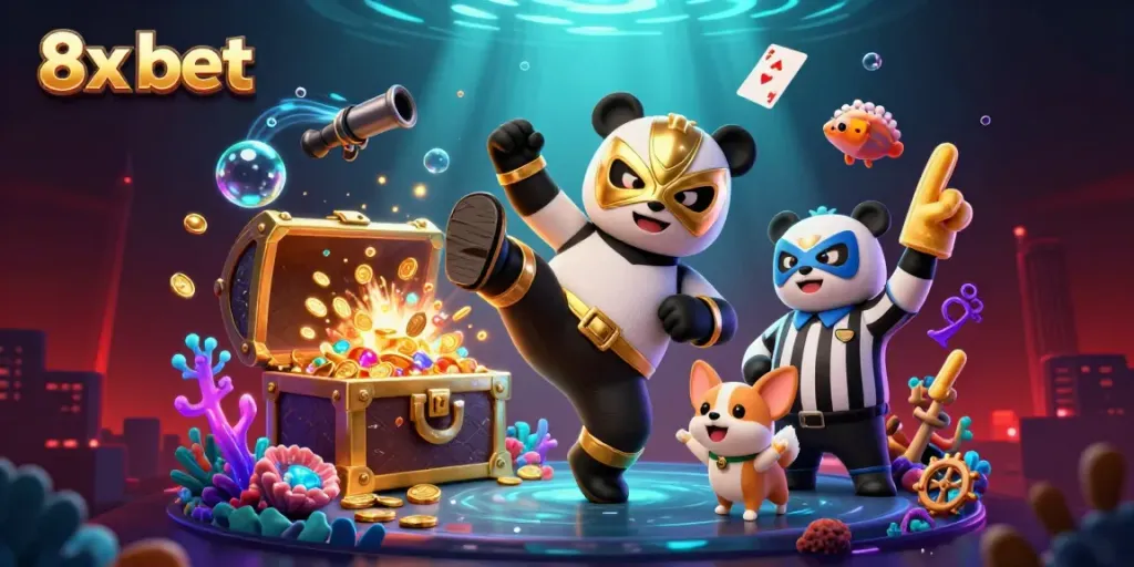 Immerse yourself in 8x bet casino action with energetic panda wrestlers and dynamic gambling elements.