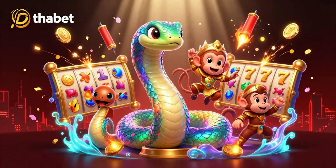 thabet offers thrilling slot games with vibrant 3D visuals featuring a rainbow serpent and dynamic golden reels.