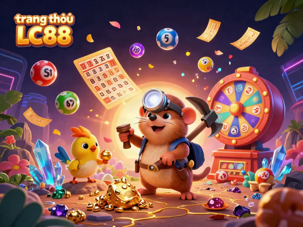 Experience the thrill of winning at trang chủ LC88 with dynamic lottery elements and engaging characters in a vivid 3D scene.
