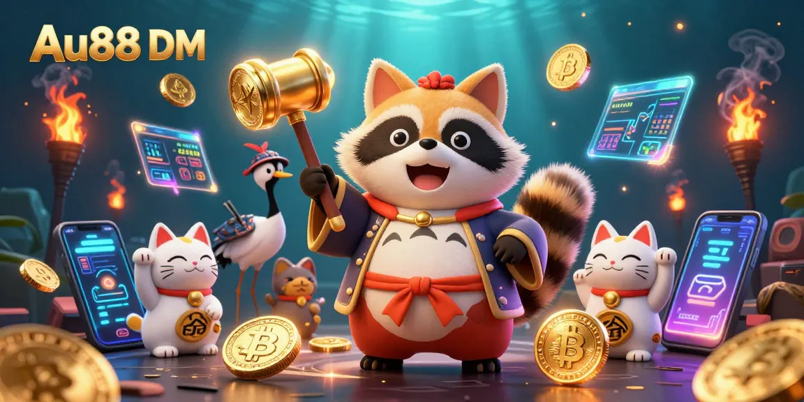 Spin with Au88 DM: Experience vibrant casino action in a stunning 3D digital illustration.