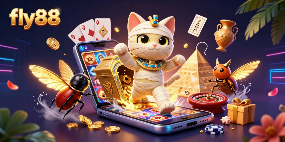 Experience fly88's exciting online casino world with vibrant characters and dynamic elements in an engaging scene.