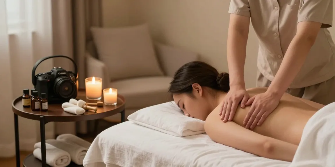 Enjoying premium 영등포출장안마 at a serene home spa with massage table and calming ambiance.