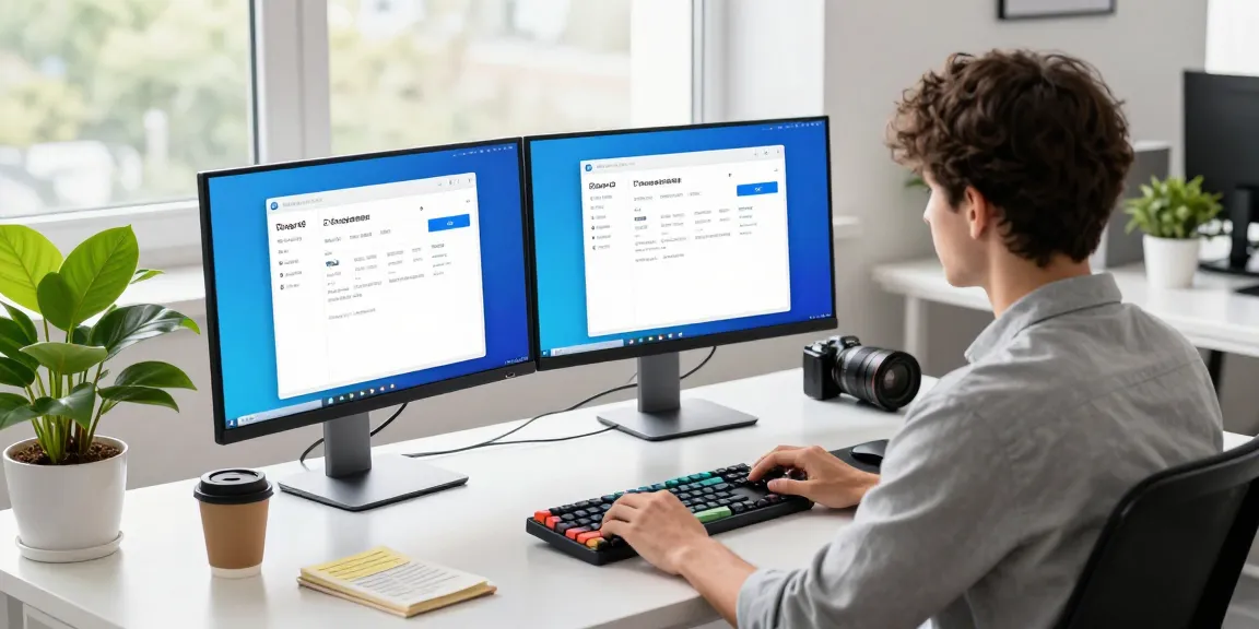 Developer customizing Telegram中文 settings in a modern workspace with dual monitors and tech gadgets.