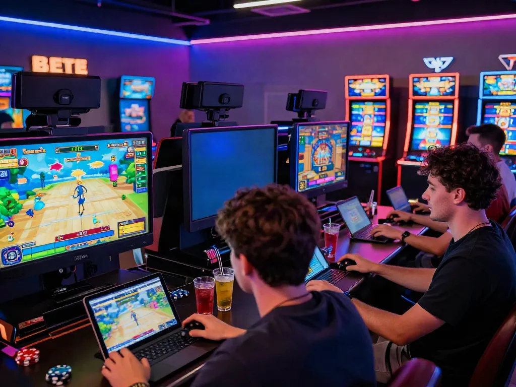 Players excitedly engaging with Uk88's online casino games in a vibrant digital casino atmosphere.