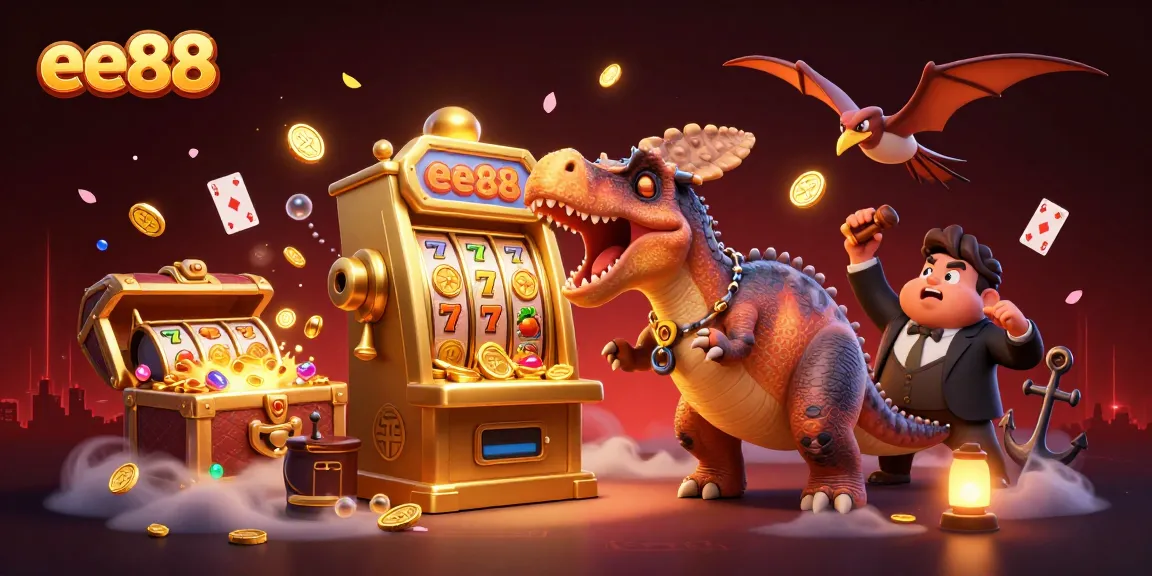 Watch the ee88 pachycephalosaurus win a jackpot as it headbutts a golden slot machine!