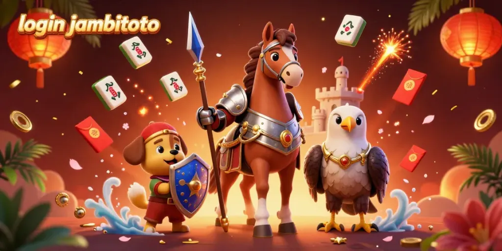 Engage with login jambitoto in this vibrant online casino illustration showcasing an adventurous knight, a cheerful squire, and a majestic falcon.