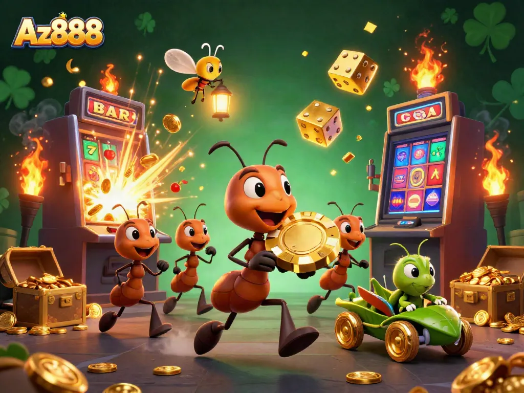 Experience winning moments at Az888 with vibrant casino game action and characters in a 3D heist scene.