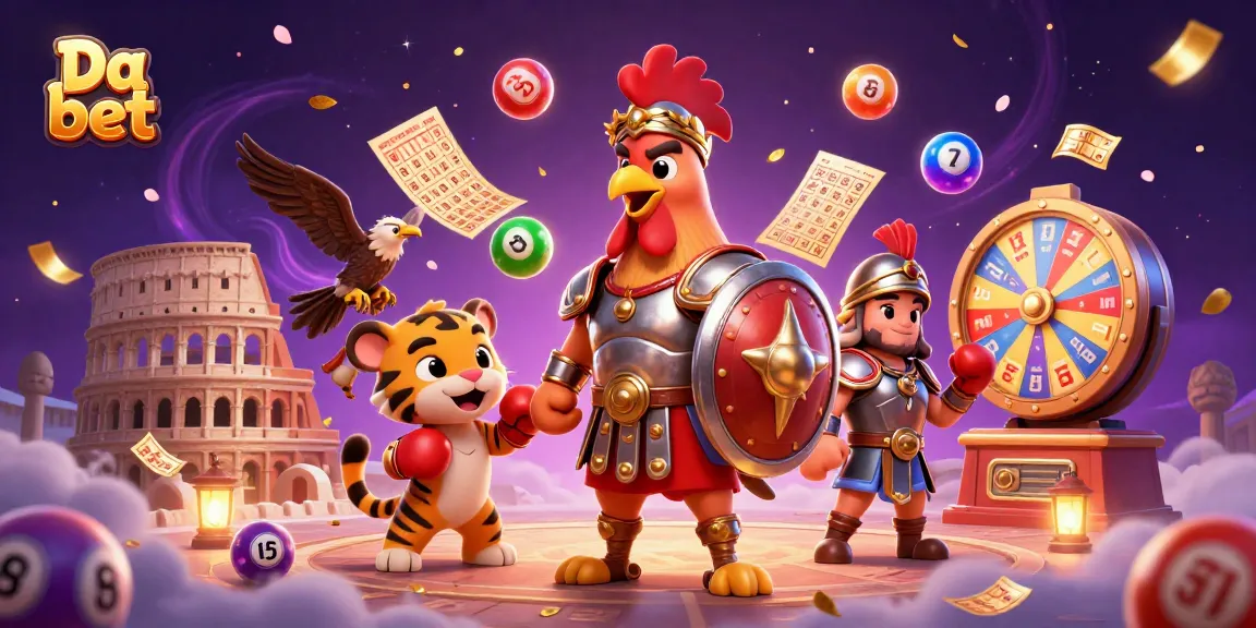 Engage in excitement with Da bet as colorful lottery elements and a dynamic rooster character come to life.