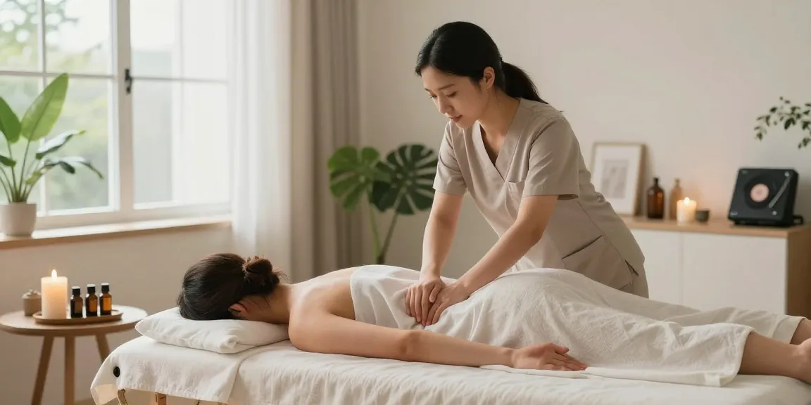 Relaxing 동작출장마사지 session in a modern home setting.