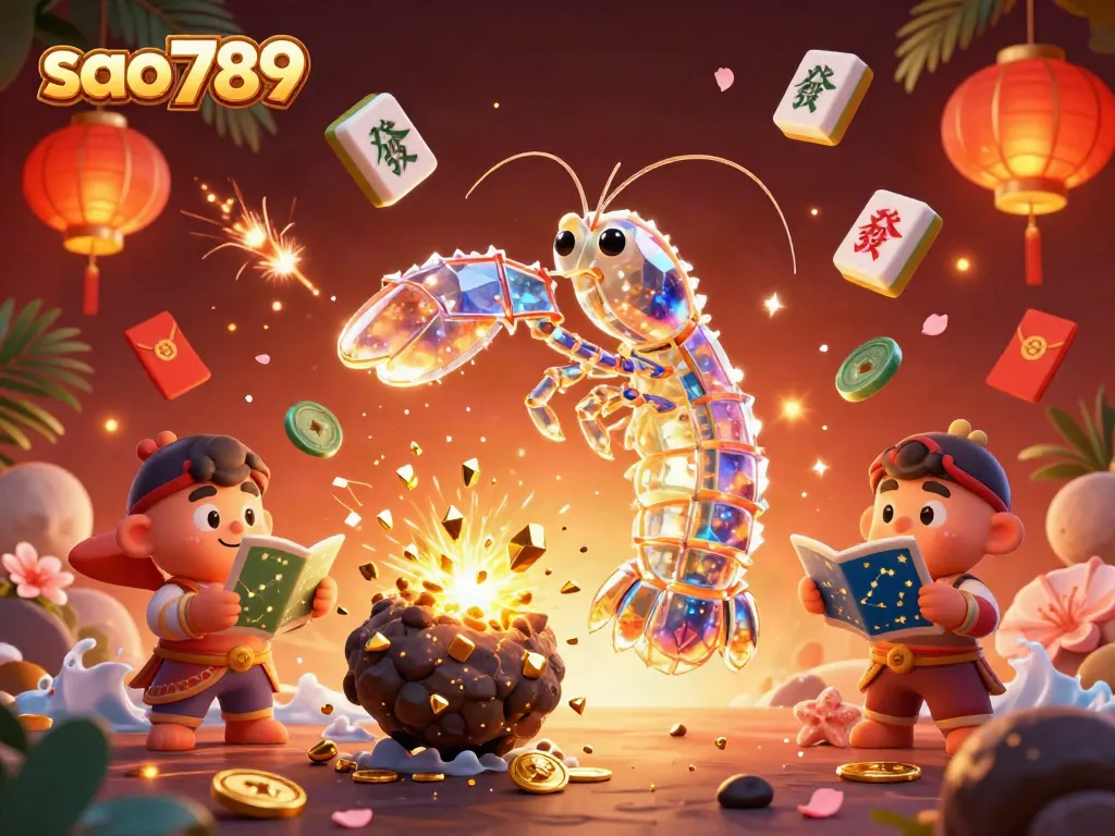 Experience the excitement of sao789 as a galactic samurai mantis shrimp bursts through an asteroid, revealing treasures.
