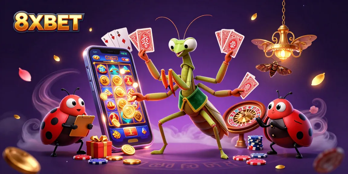 8XBET showcases lively 3D characters engaging in gambling activities with vibrant casino elements