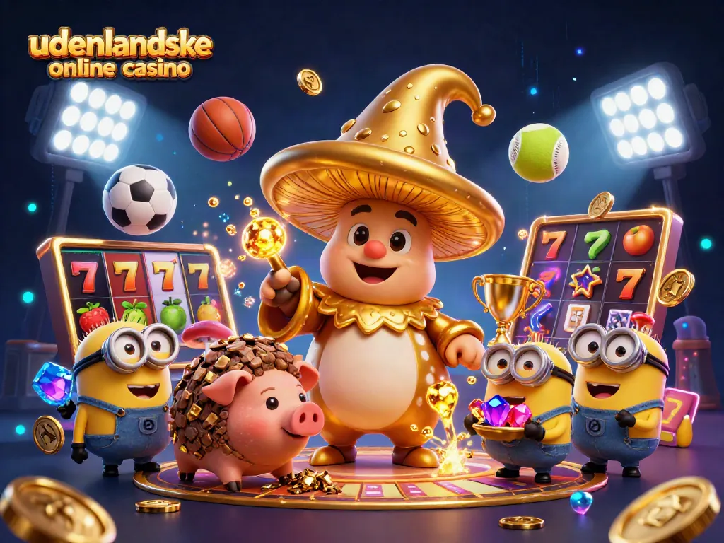 Engage with udenlandske online casino magic, showcasing dynamic gaming elements and characters in a vibrant, detailed scene.