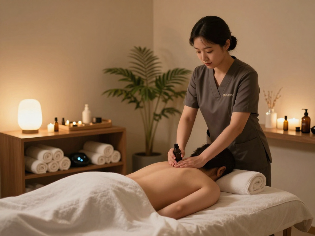 강서구출장마사지 treatment room with relaxing atmosphere and professional therapist.