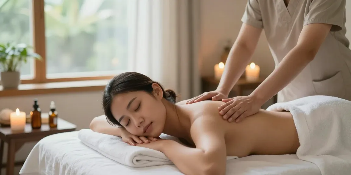 구로출장마사지 with a therapist providing a soothing massage in a serene home environment.