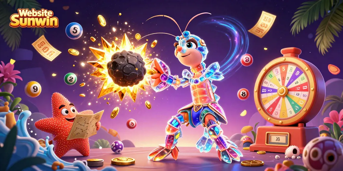 Experience thrilling gameplay at Website Sunwin with vibrant lottery balls, golden tickets, and dynamic casino elements.