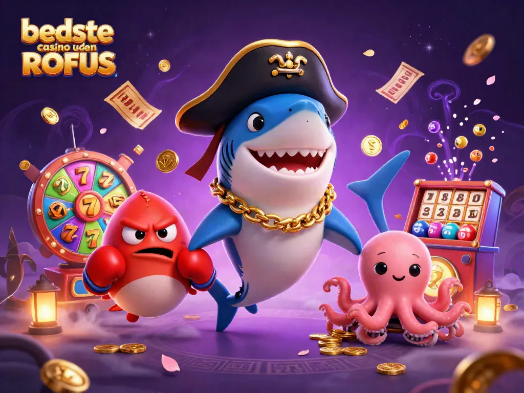 Experience the excitement of the bedste casino uden ROFUS with vibrant slot reels, playful characters, and dynamic casino elements.