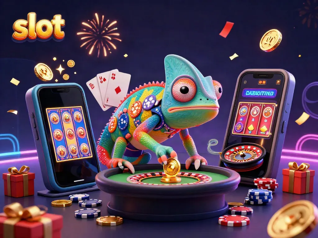 Engage with vibrant slot themes as the chameleon casino owner captures golden coins.