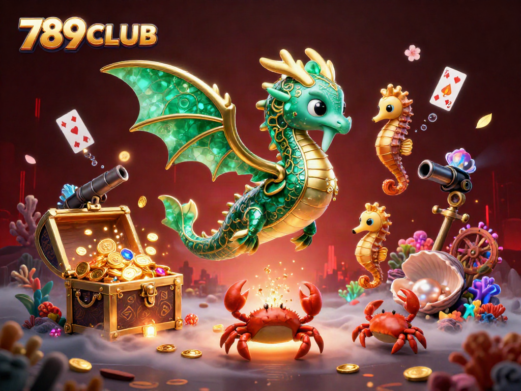 Enjoy thrilling adventures at 789CLUB with captivating 3D casino-themed underwater illustration.