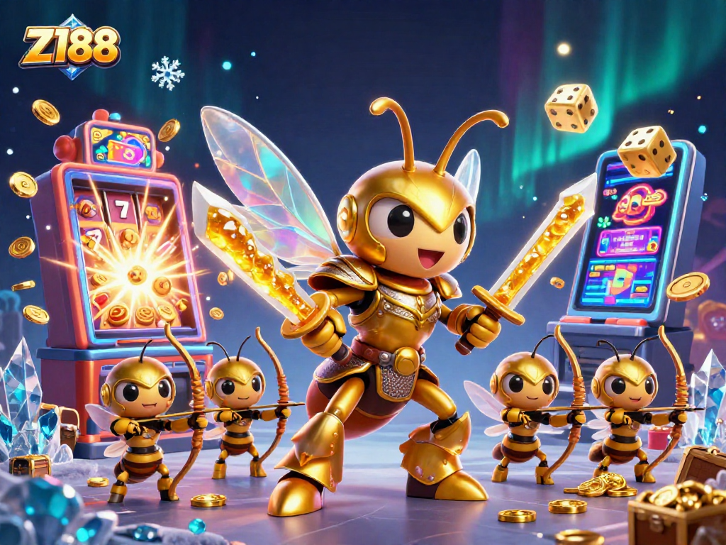 Z188 offers a thrilling gaming experience with vibrant visuals of a 3D golden hornet and dynamic casino elements.