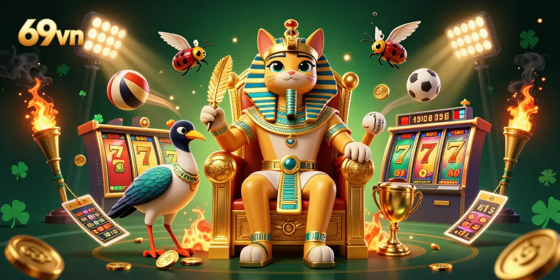 Win big with 69vn's thrilling slot machines and dynamic casino games amidst a rich Egyptian-themed atmosphere.