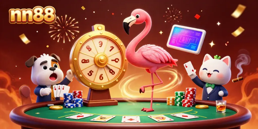 Engaging nn88 gaming scene with animated characters and casino elements full of excitement.