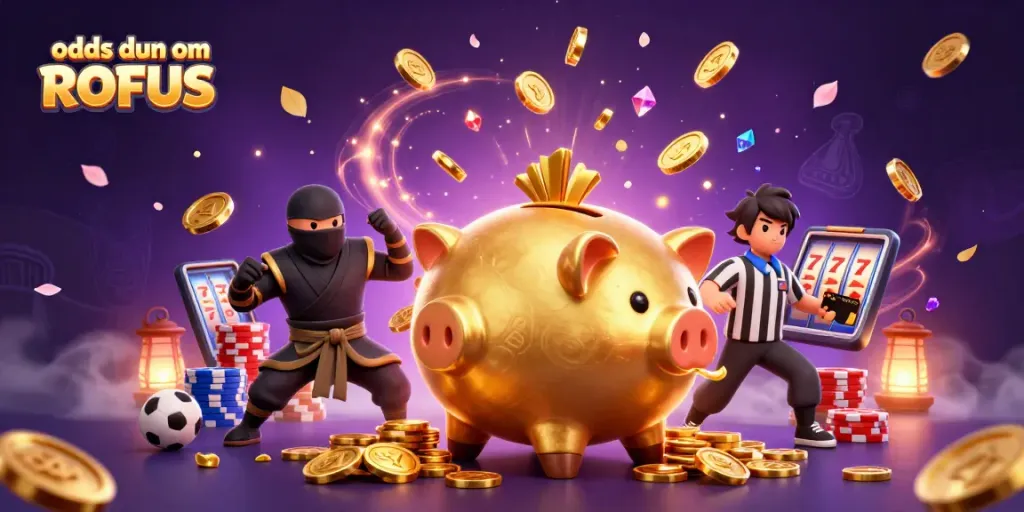 Bettors interacting in a lively scene emphasizing odds uden om ROFUS with sports elements and colorful Vegas-style gaming