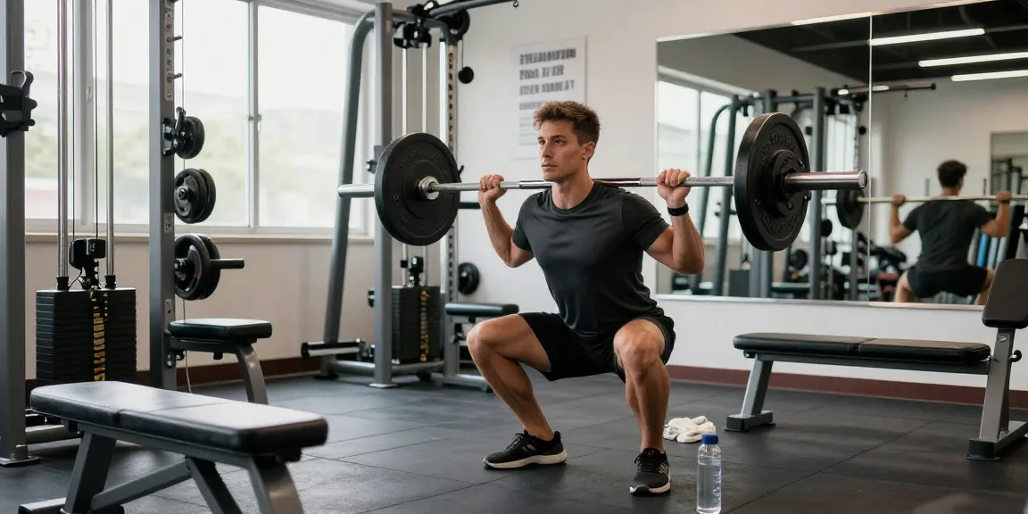 Anabolika Shop: Athlet beim Workout im modernen Fitnessstudio mit motivationalen Elementen.