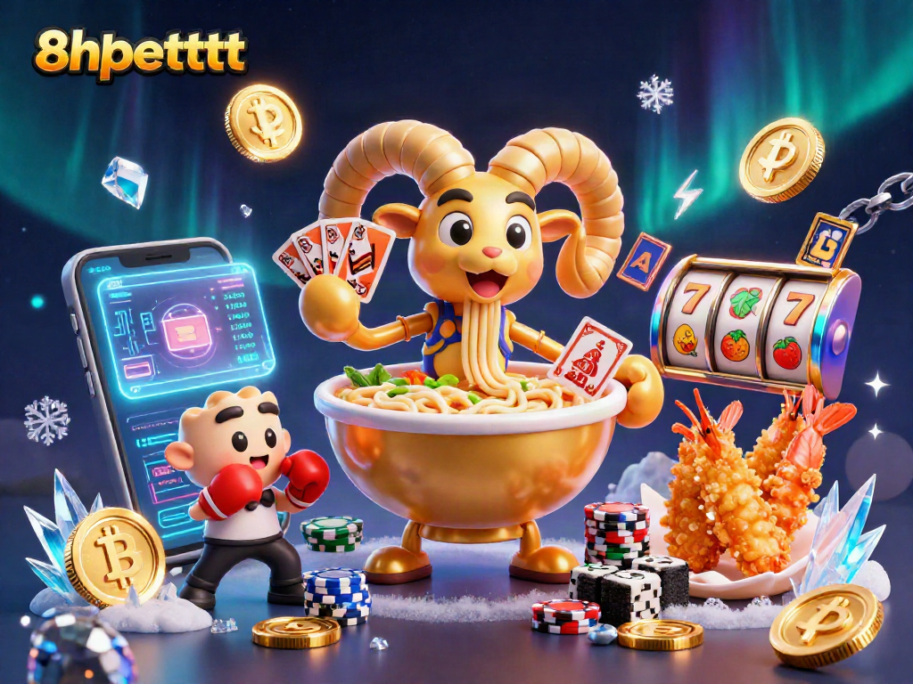 Engage with 8xbetttt's animated casino world featuring vibrant characters, slot reels, and crypto elements.