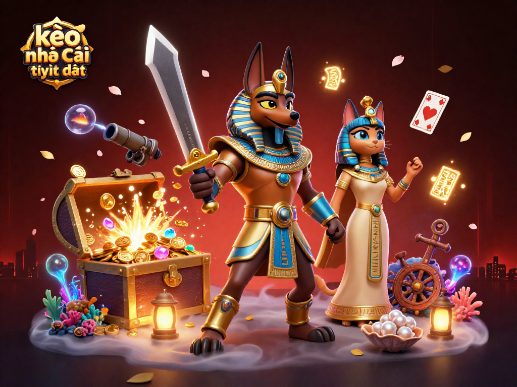 Engage with kèo nhà cái trực tiếp as Anubis and Bastet navigate a vibrant gambling underworld.