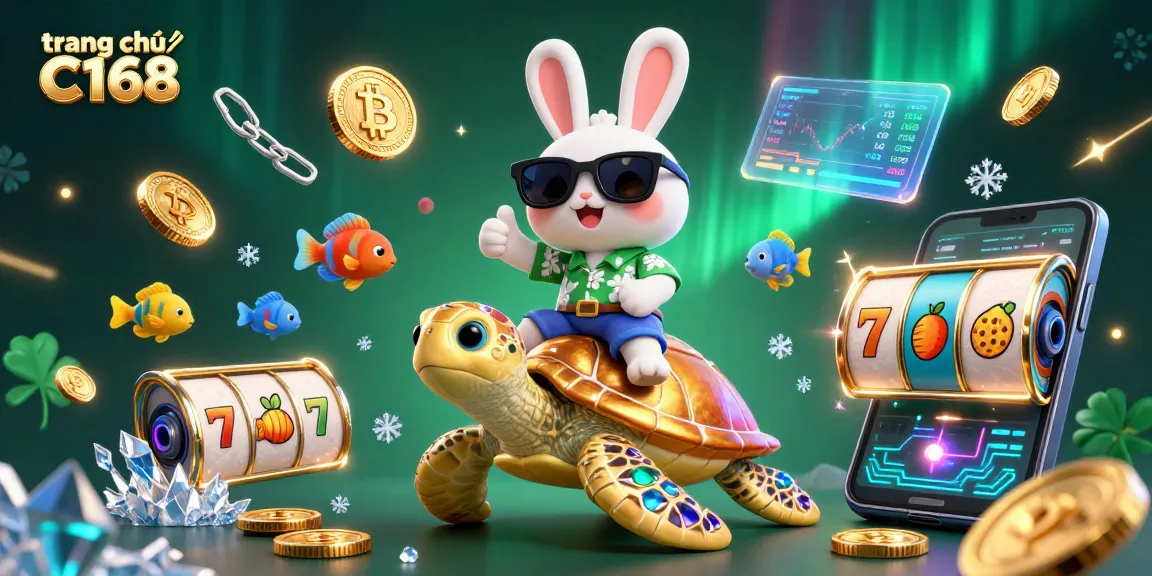 Play and win big at trang chủ C168 with a vibrant illustration of a lucky rabbit and sea turtle!