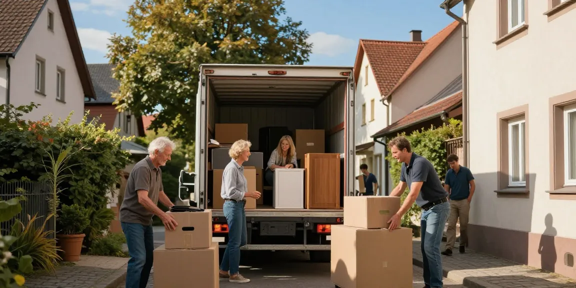 Umzugsunternehmen Schwetzingen, professionelle Umzugshelfer packen Möbel sorgsam in ein Umzugsfahrzeug.