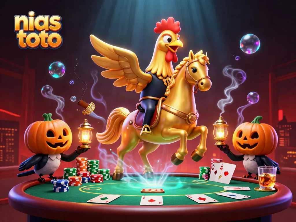 Visualisasikan Nias Toto dengan ayam emas dan karakter unik di kasino malam