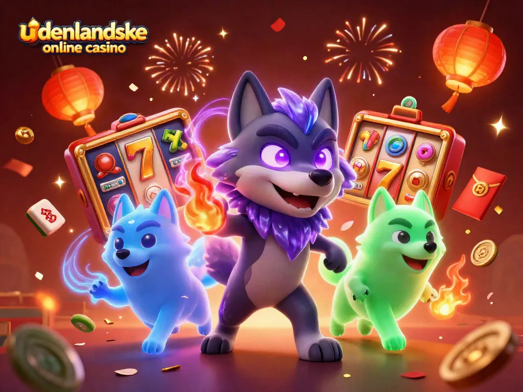 Engage with the udenlandske online casino through vibrant slot reels and dynamic gaming elements in an explosive illustration.