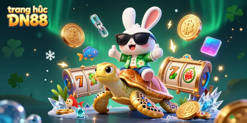 Celebrate at the trang chủ DN88 with our lucky rabbit and golden turtle, amidst exciting slot visuals.